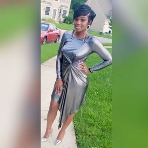 Metallic Bodycon Knot Front Mini Dress